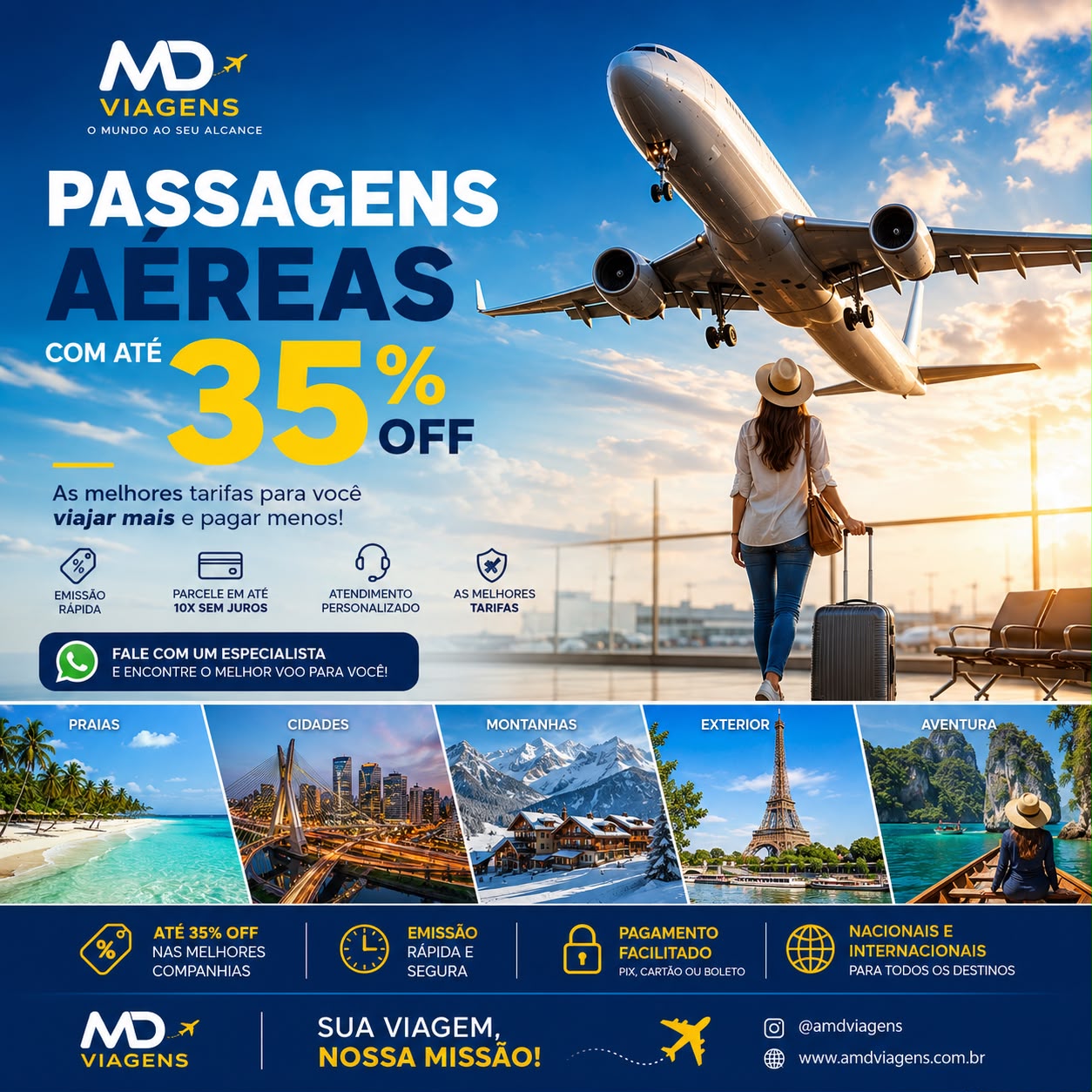 AMD Viagens — passagens aéreas com até 35% OFF: praias, cidades, montanhas, exterior e aventura