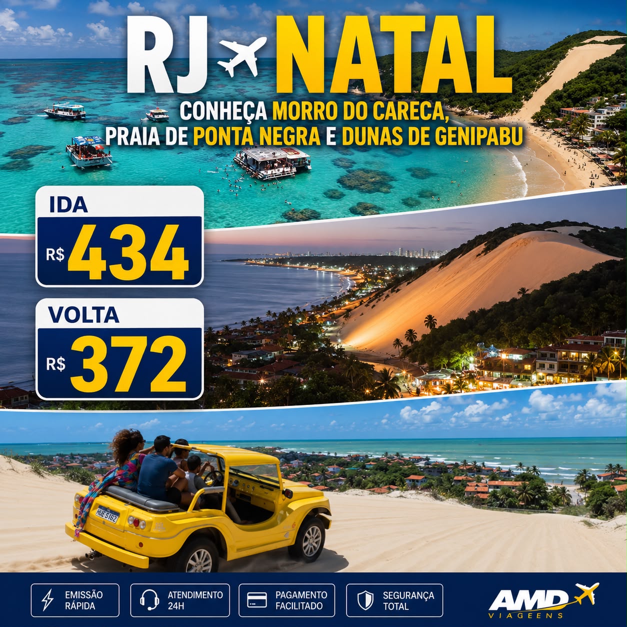 Oferta de passagem aérea para Natal · RN — Morro do Careca, Ponta Negra e Dunas de Genipabu
