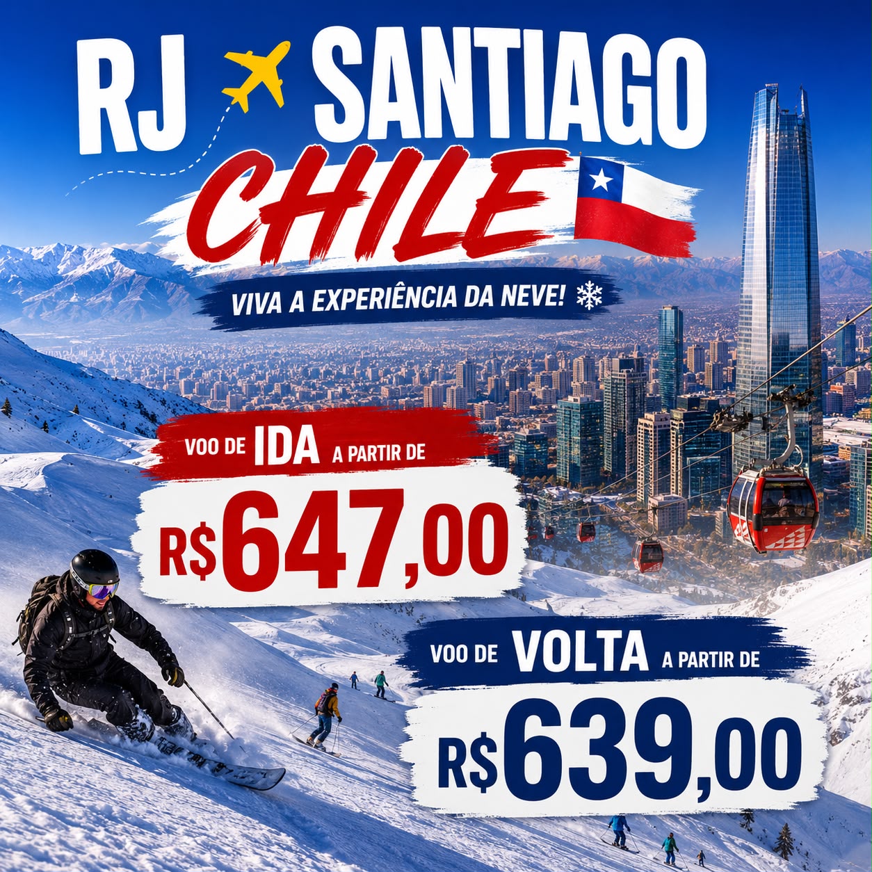 Oferta de passagem aérea para Santiago · Chile — Cordilheira dos Andes e a experiência da neve