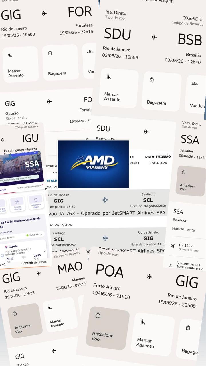 Dezenas de bilhetes aéreos emitidos pela AMD Viagens
